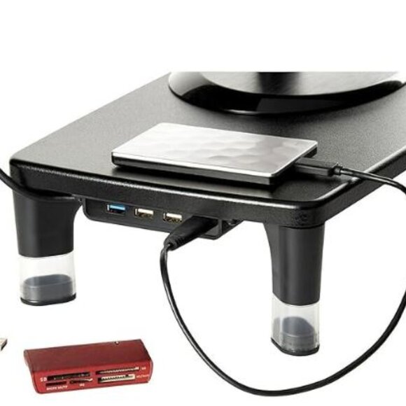 3M Adjustable Monitor Stand with 4-Port USB Hub, Black - Picture 6 of 7